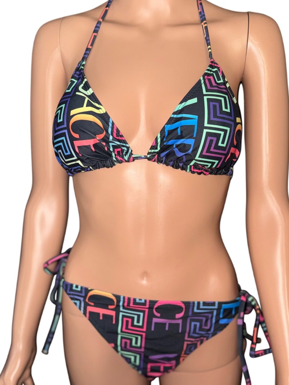 Colorful Geometric Print Triangle Bikini Set